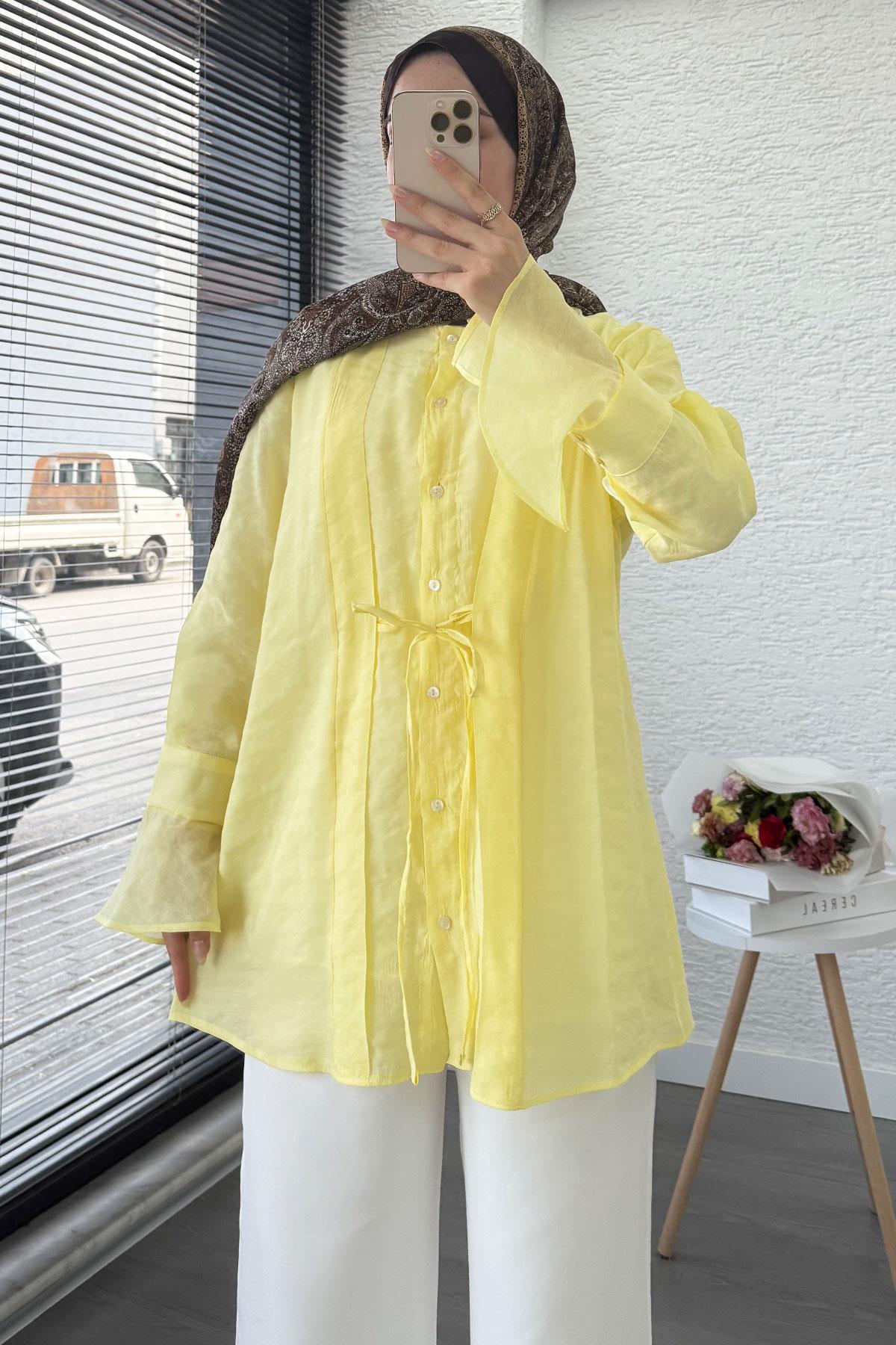 Önü Bağlamalı Vual Tunik – Sarı