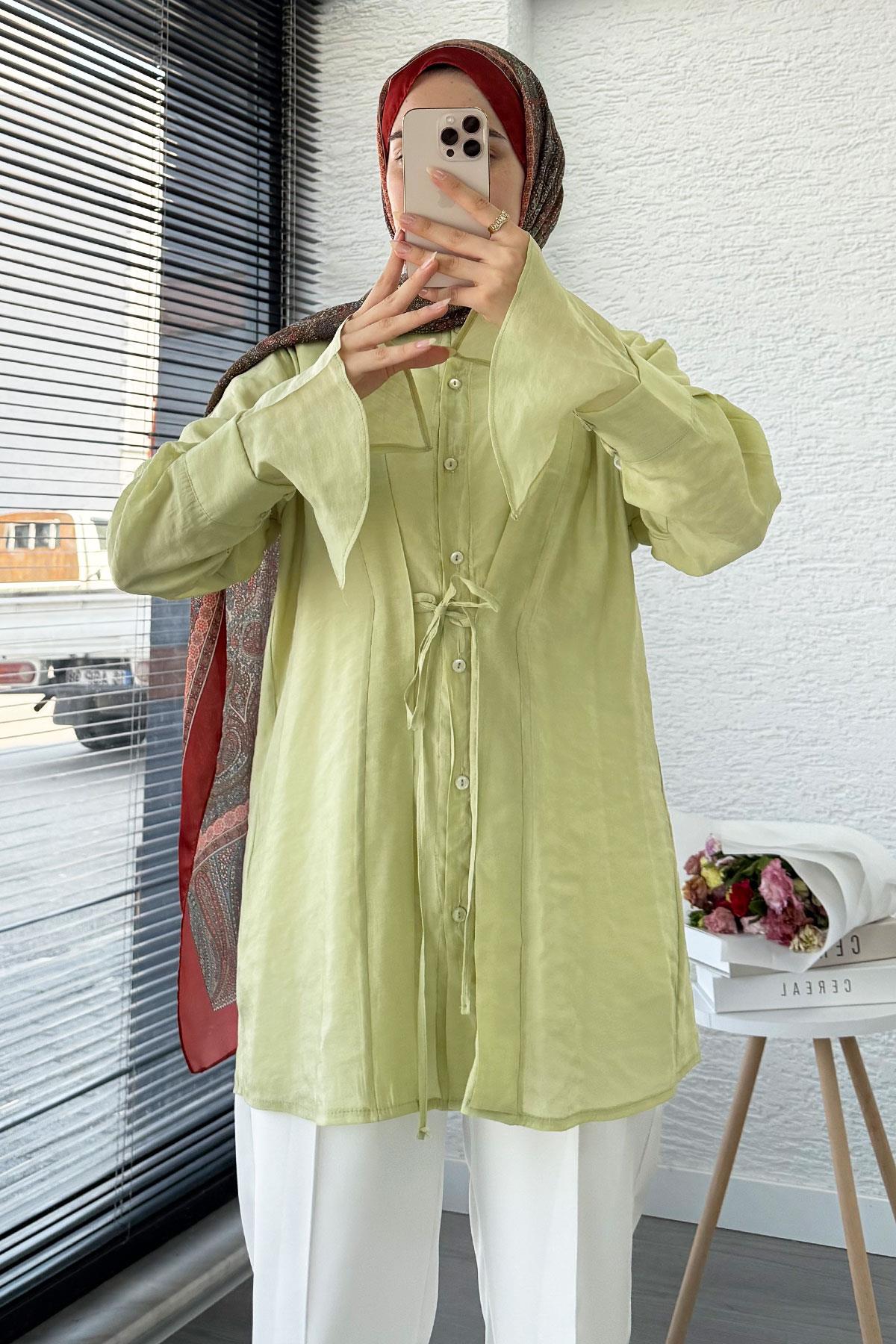Önü Bağlamalı Vual Tunik – Yeşil