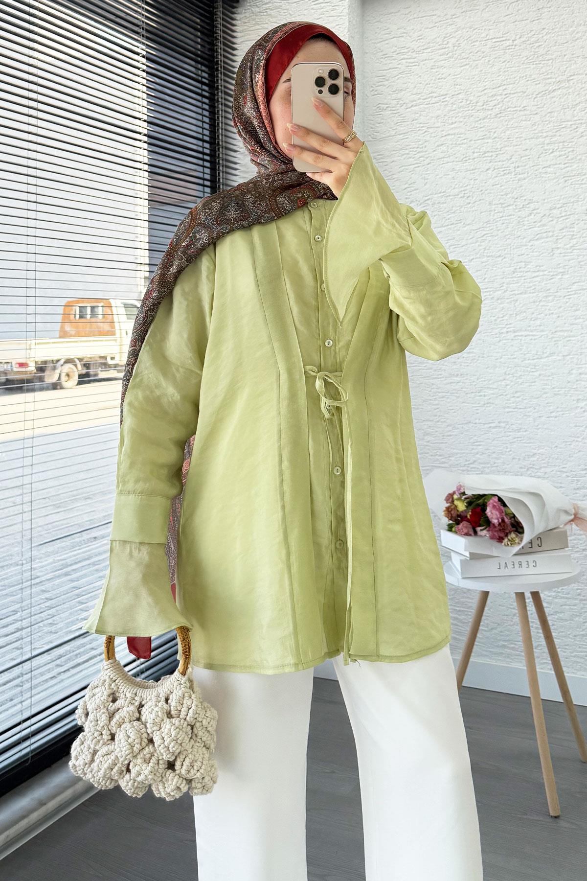 Önü Bağlamalı Vual Tunik – Yeşil