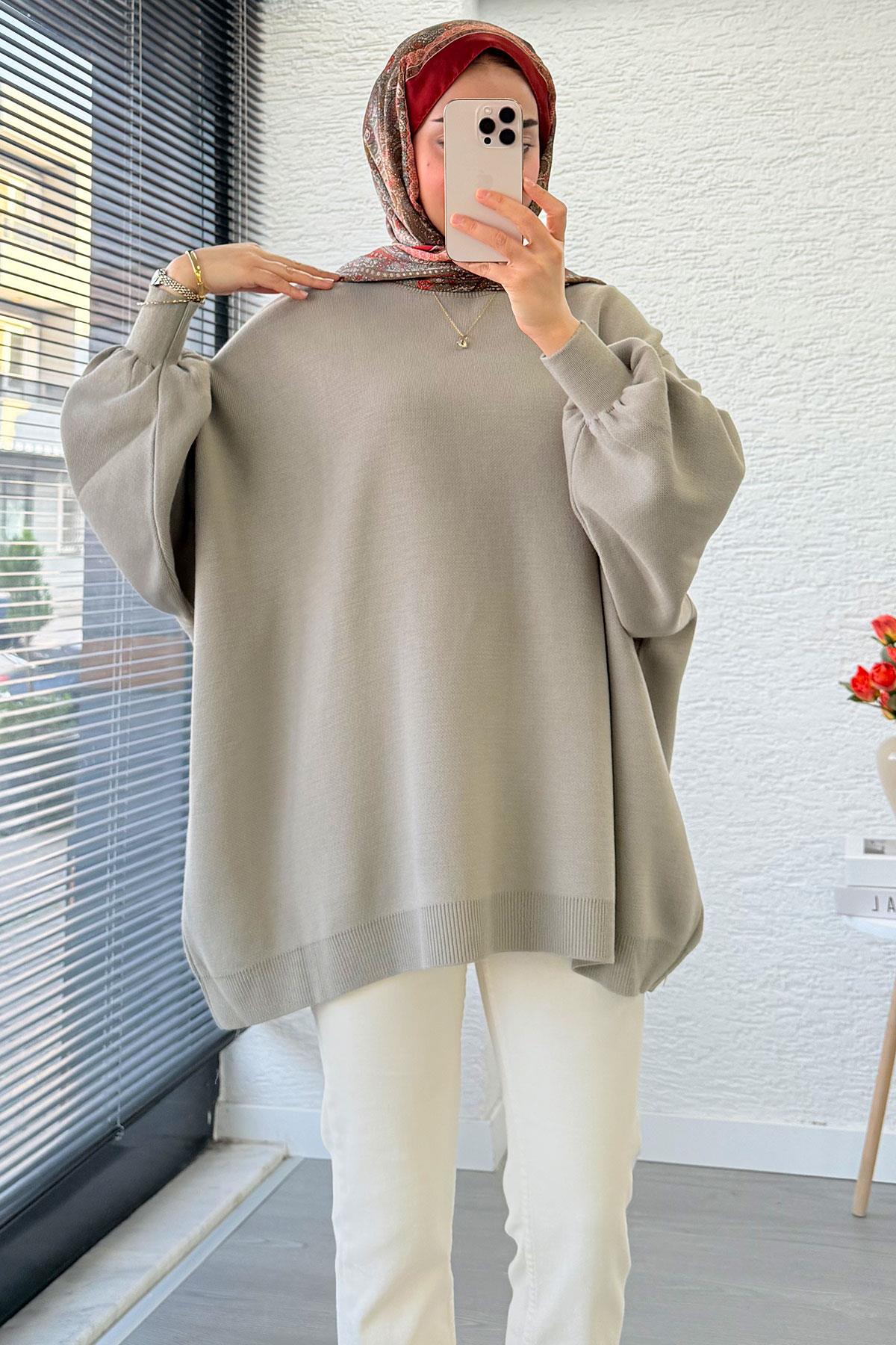 Oversize Kadın Triko Kazak – Haki