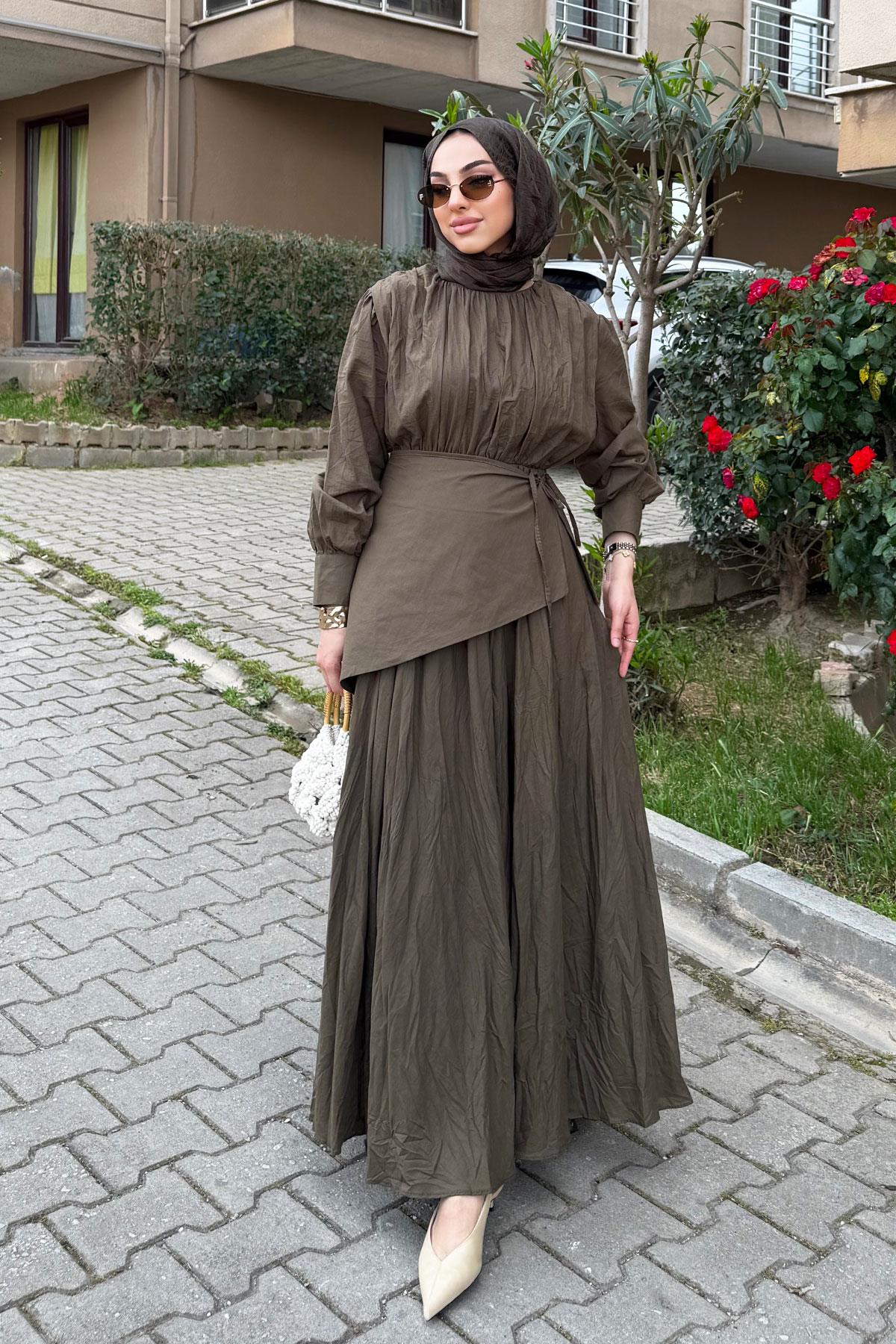 Pelerin Kemer Vual Crush Elbise - Haki