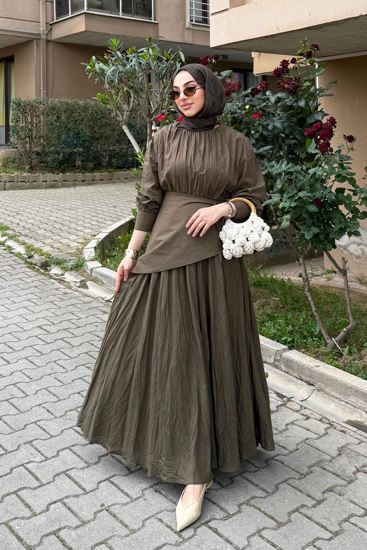 Pelerin Kemer Vual Crush Elbise - Haki