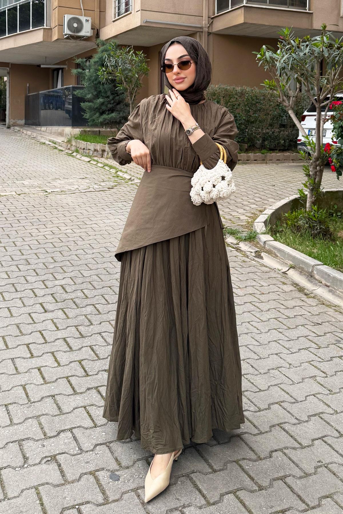 Pelerin Kemer Vual Crush Elbise - Haki
