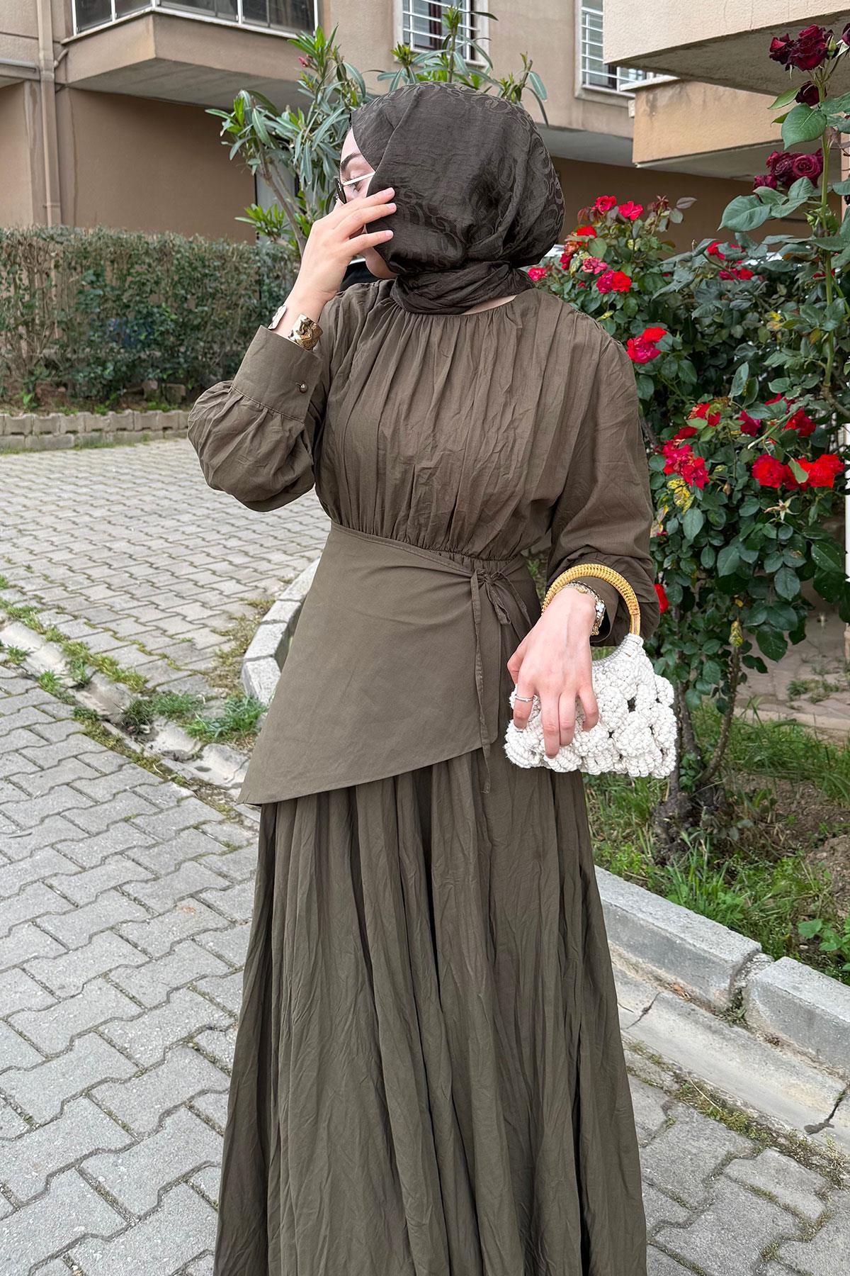 Pelerin Kemer Vual Crush Elbise - Haki