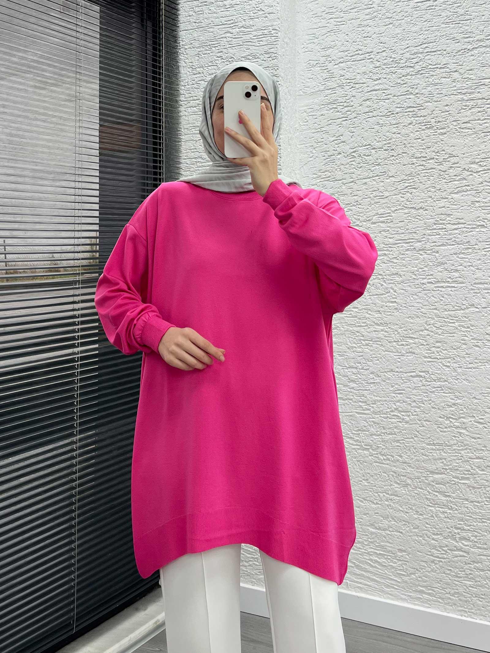 Pembe Alt Oval Kesim Merserize Kadın Kazak