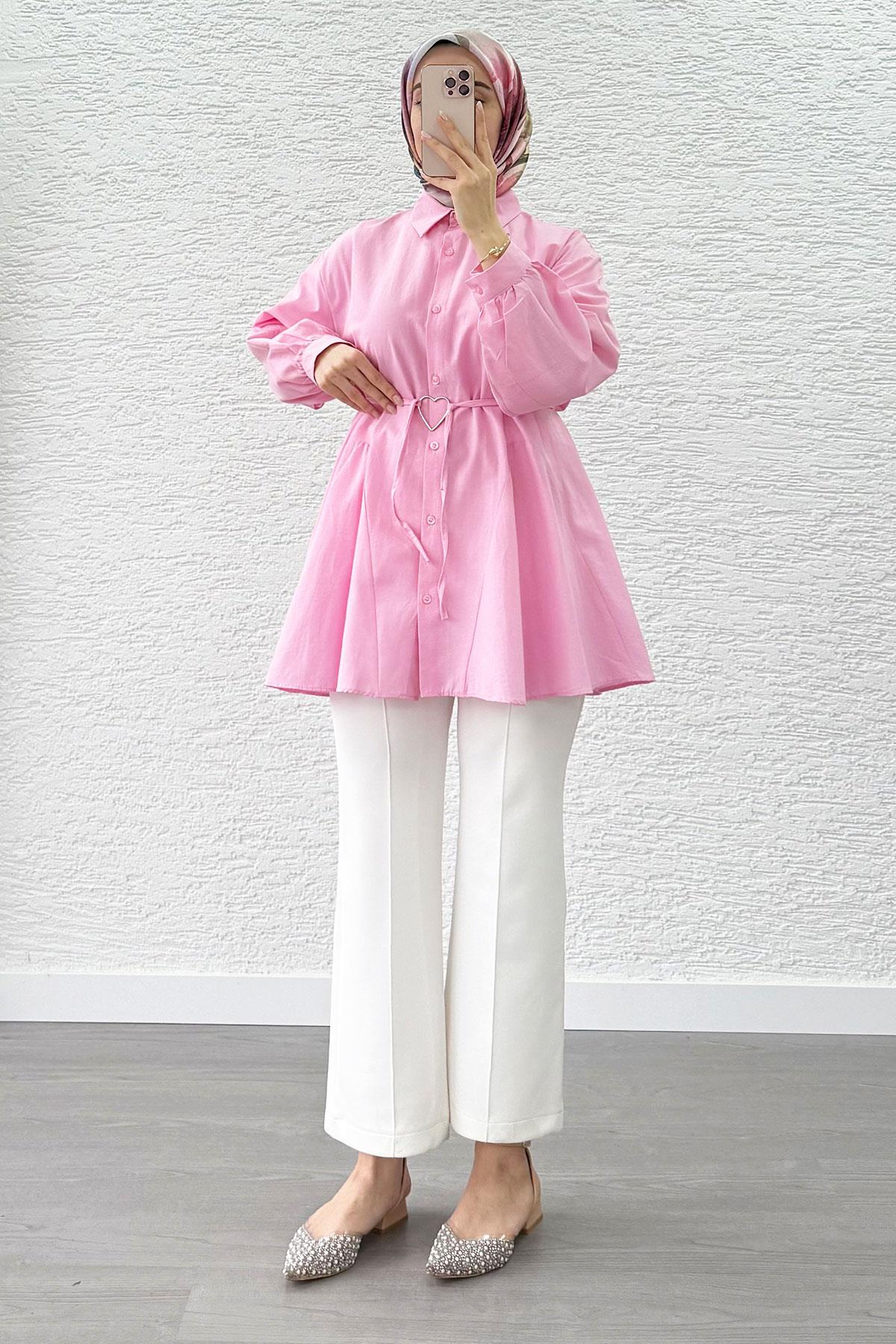 Pembe Kalp Kemerli Tunik