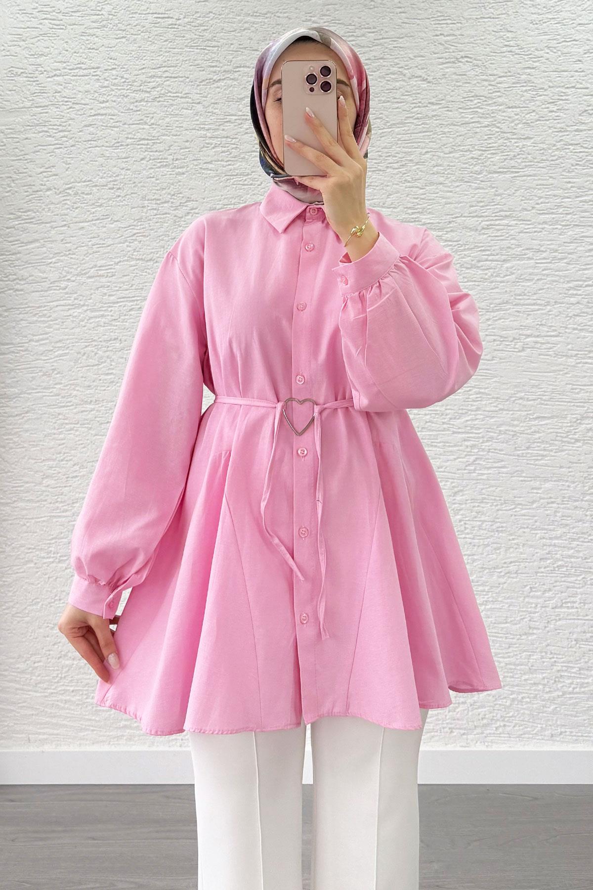 Pembe Kalp Kemerli Tunik