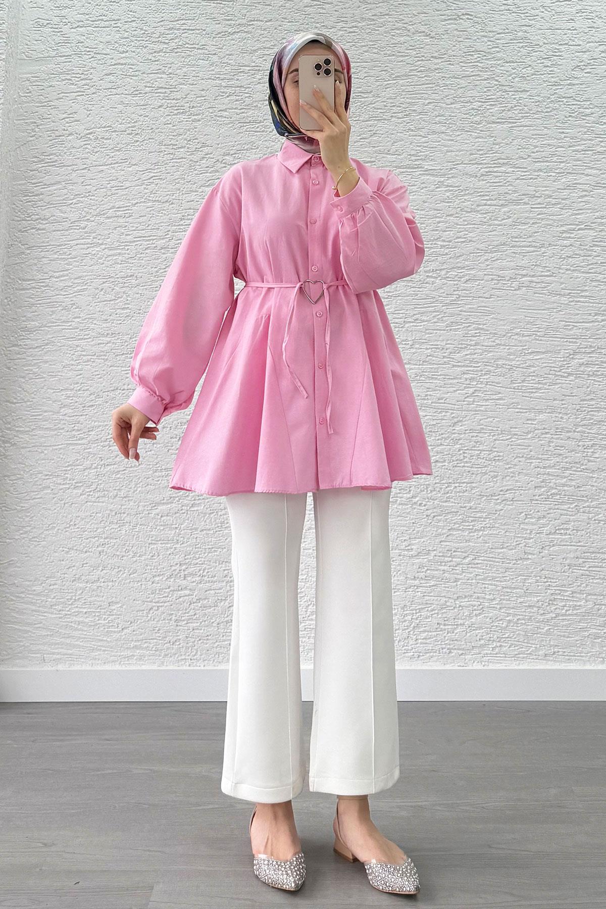 Pembe Kalp Kemerli Tunik