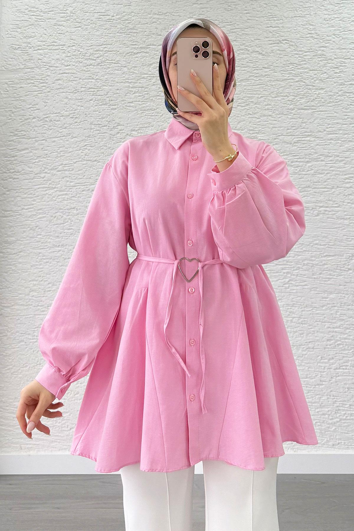 Pembe Kalp Kemerli Tunik
