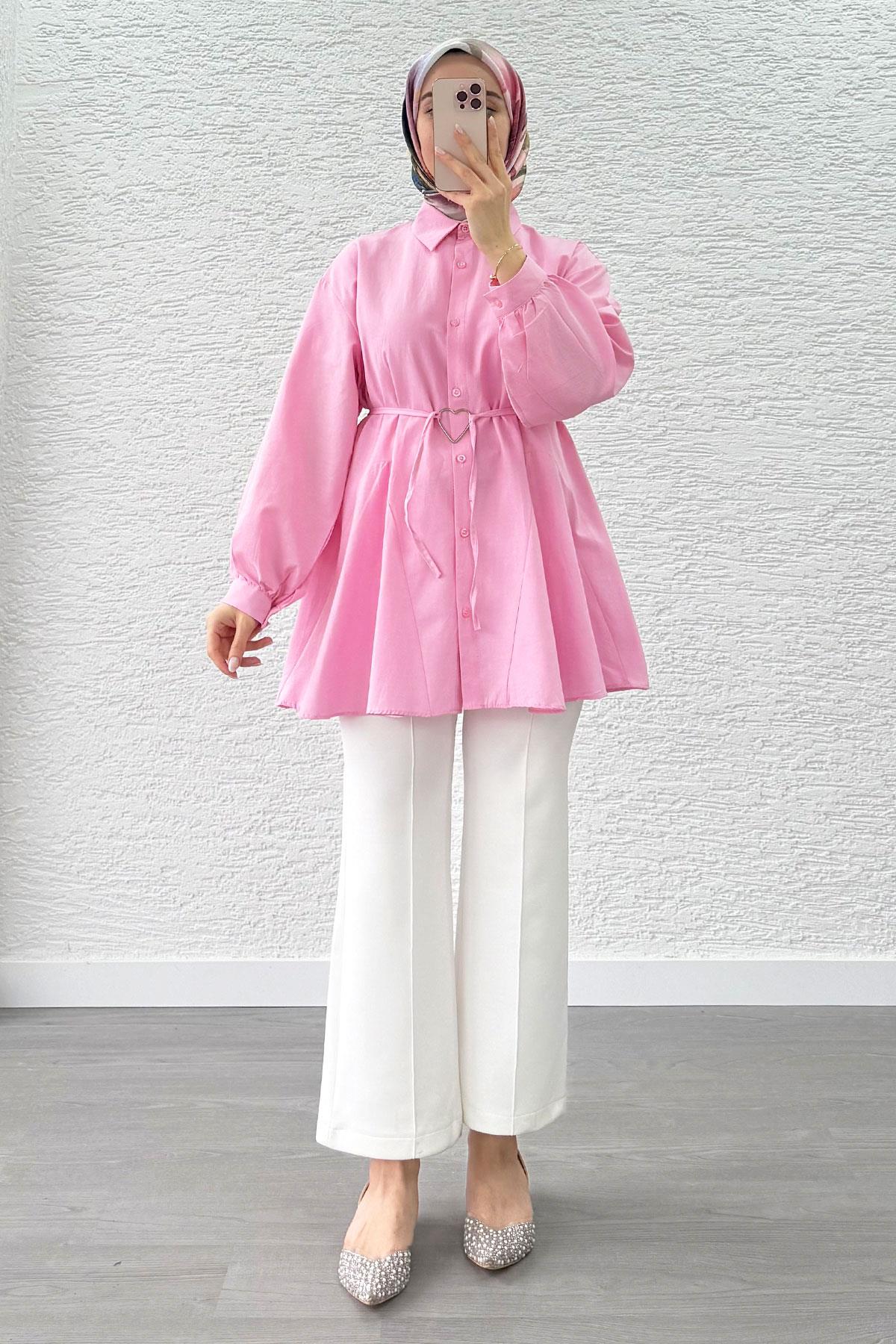 Pembe Kalp Kemerli Tunik