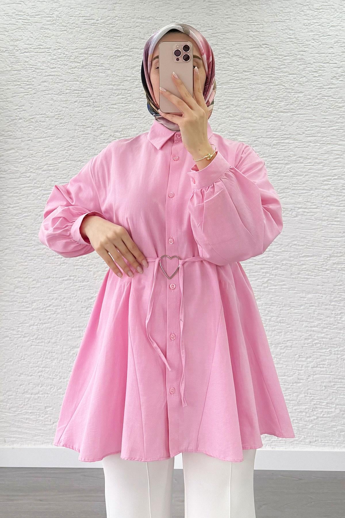 Pembe Kalp Kemerli Tunik