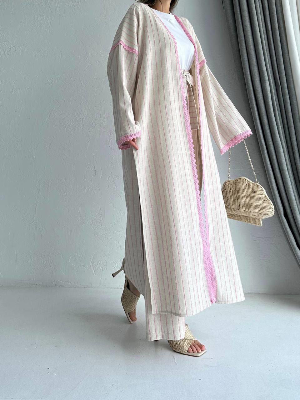 Pembe Linen Keten Takım