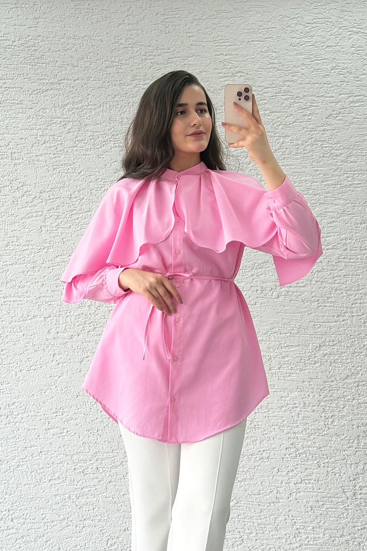 Pembe Volan Detaylı Tunik
