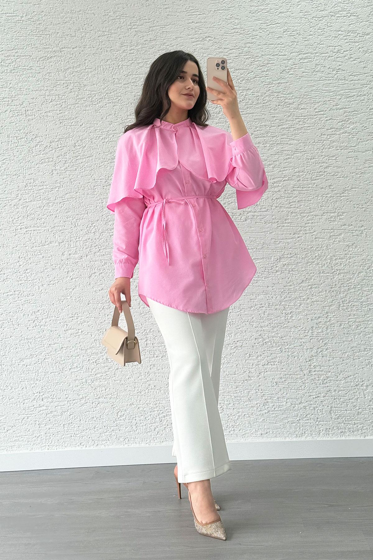 Pembe Volan Detaylı Tunik