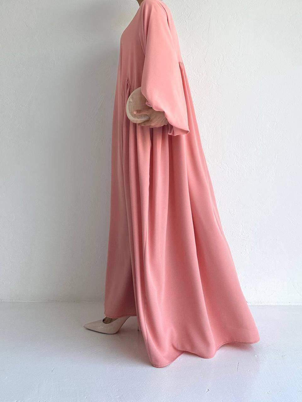 Pembe Yanları Büzgülü Elbise