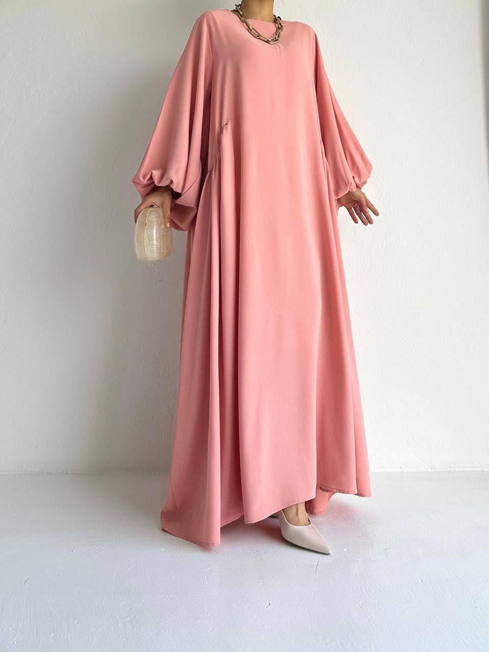 Pembe Yanları Büzgülü Elbise