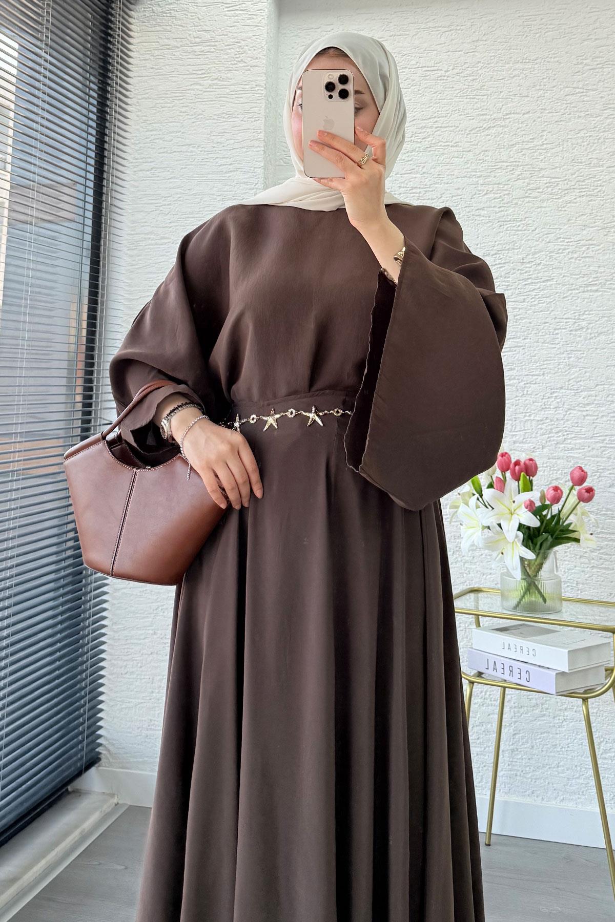 Pinterest Yarasa Kol Flare Etekli Takım – Kahverengi