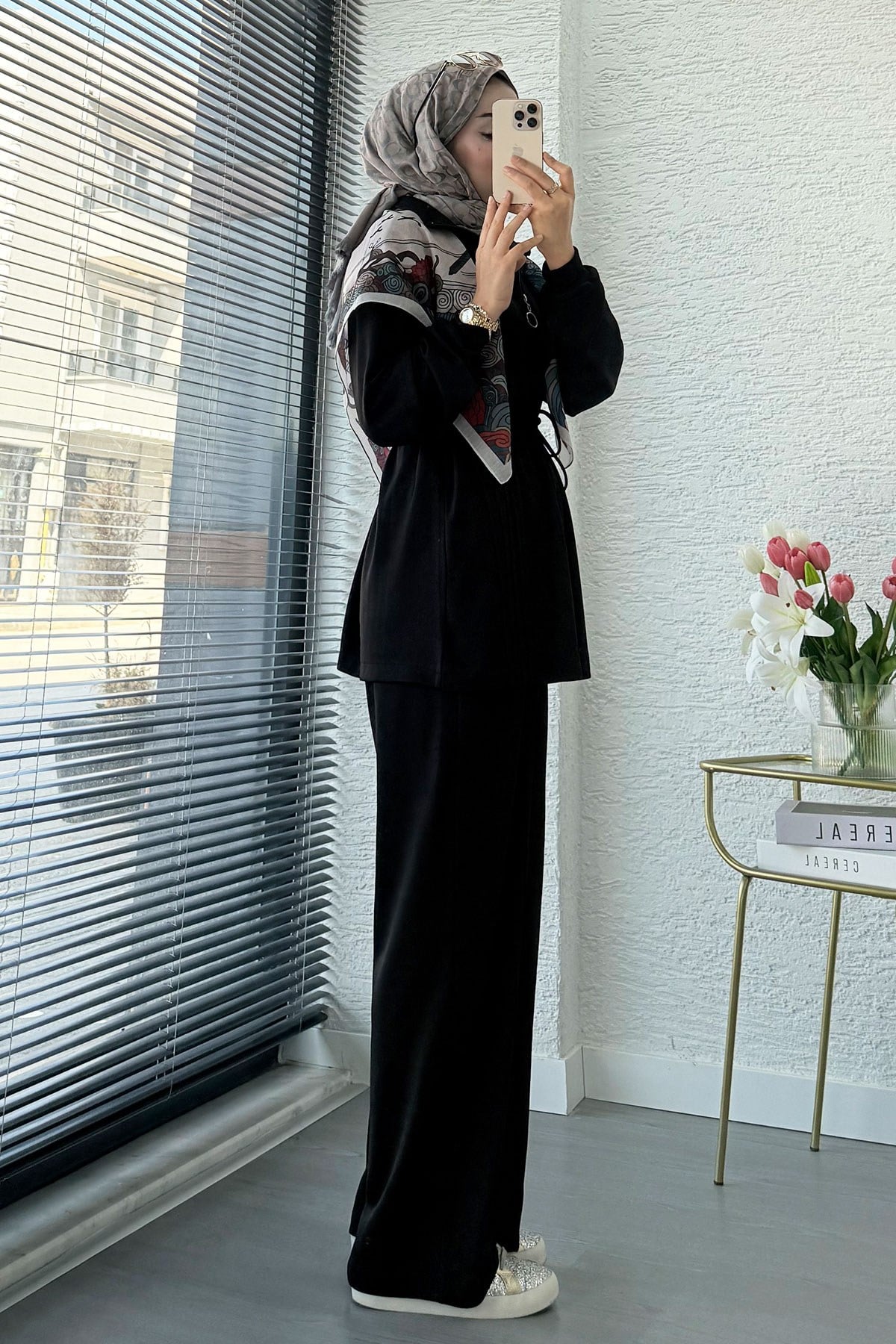 Premium Bel Büzgülü Cima Detay Double Face Pantolon Takım - Siyah