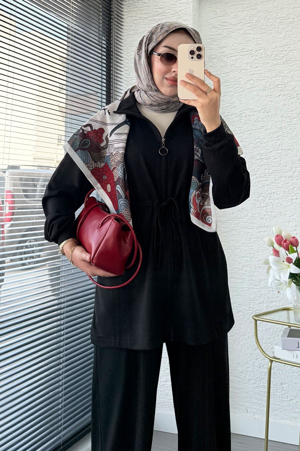 Premium Bel Büzgülü Cima Detay Double Face Pantolon Takım - Siyah