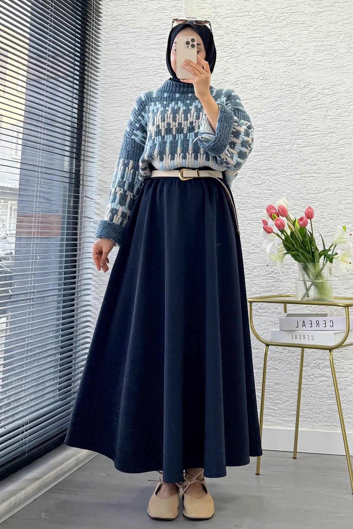 Premıum Beli Lastikli Çan Model Scuba Etek - Lacivert