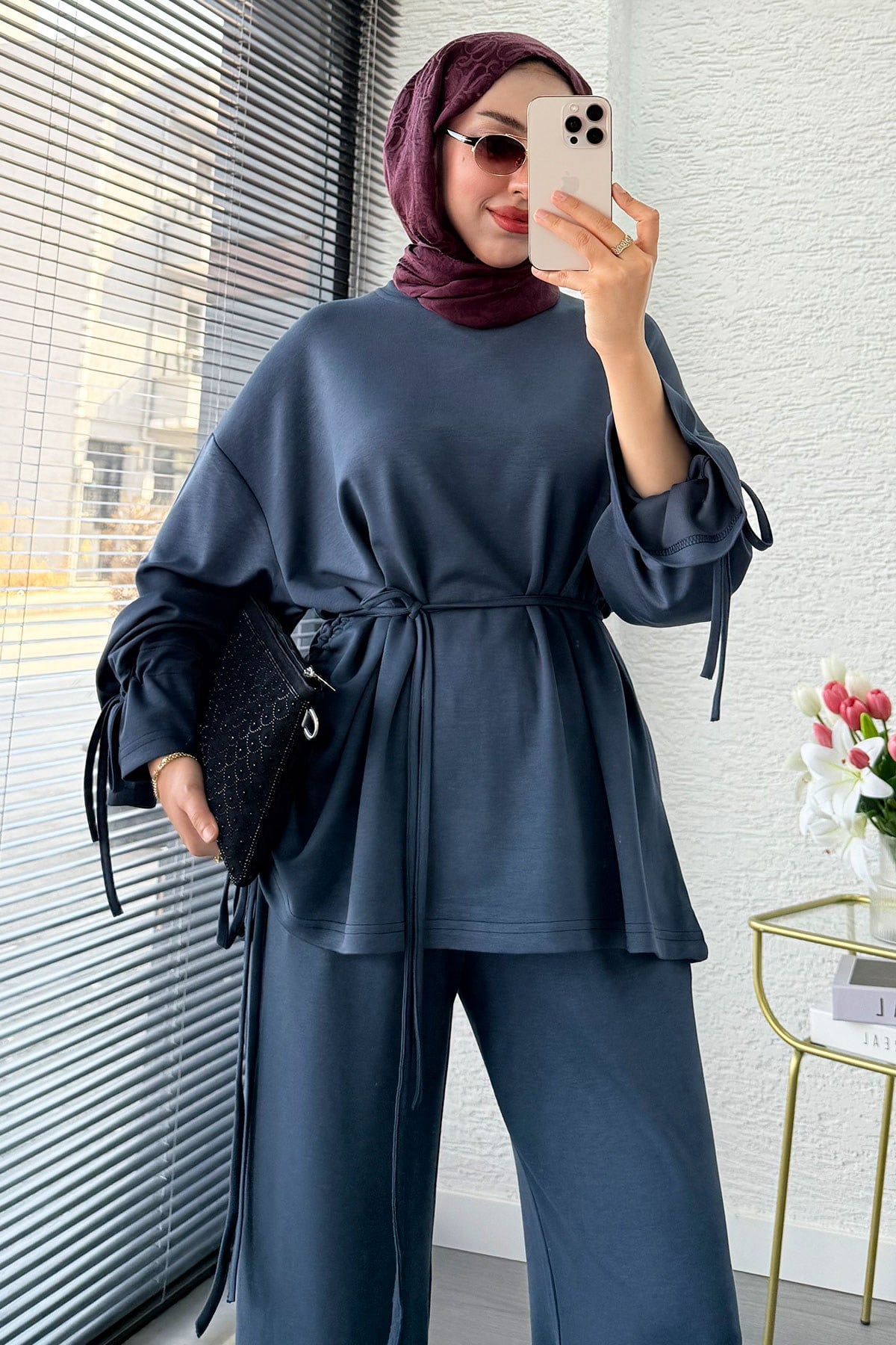 Premium Büzgü Detaylı Double Face Pantolon Takım - Antrasit