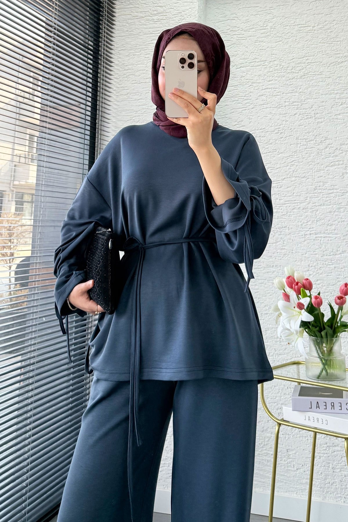 Premium Büzgü Detaylı Double Face Pantolon Takım - Antrasit