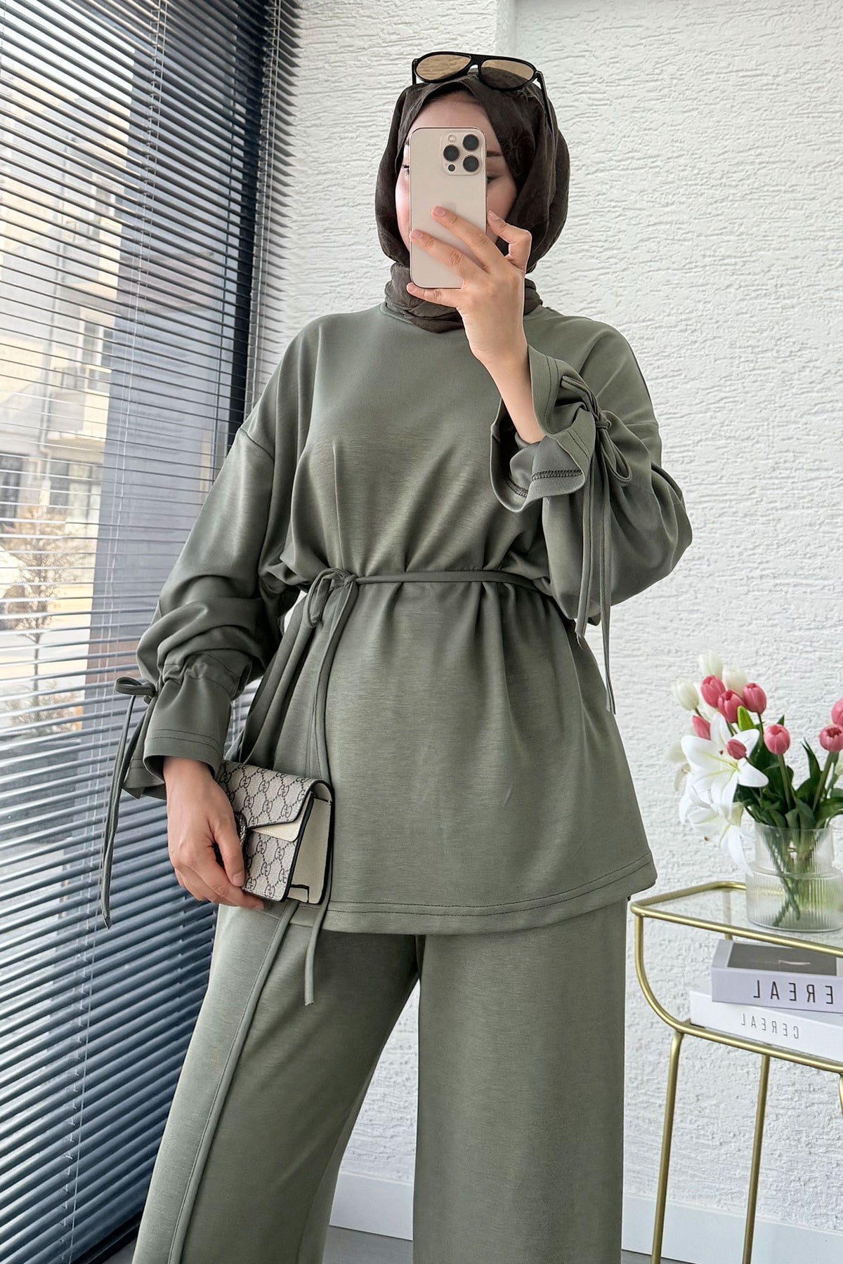 Premium Büzgü Detaylı Double Face Pantolon Takım - Haki