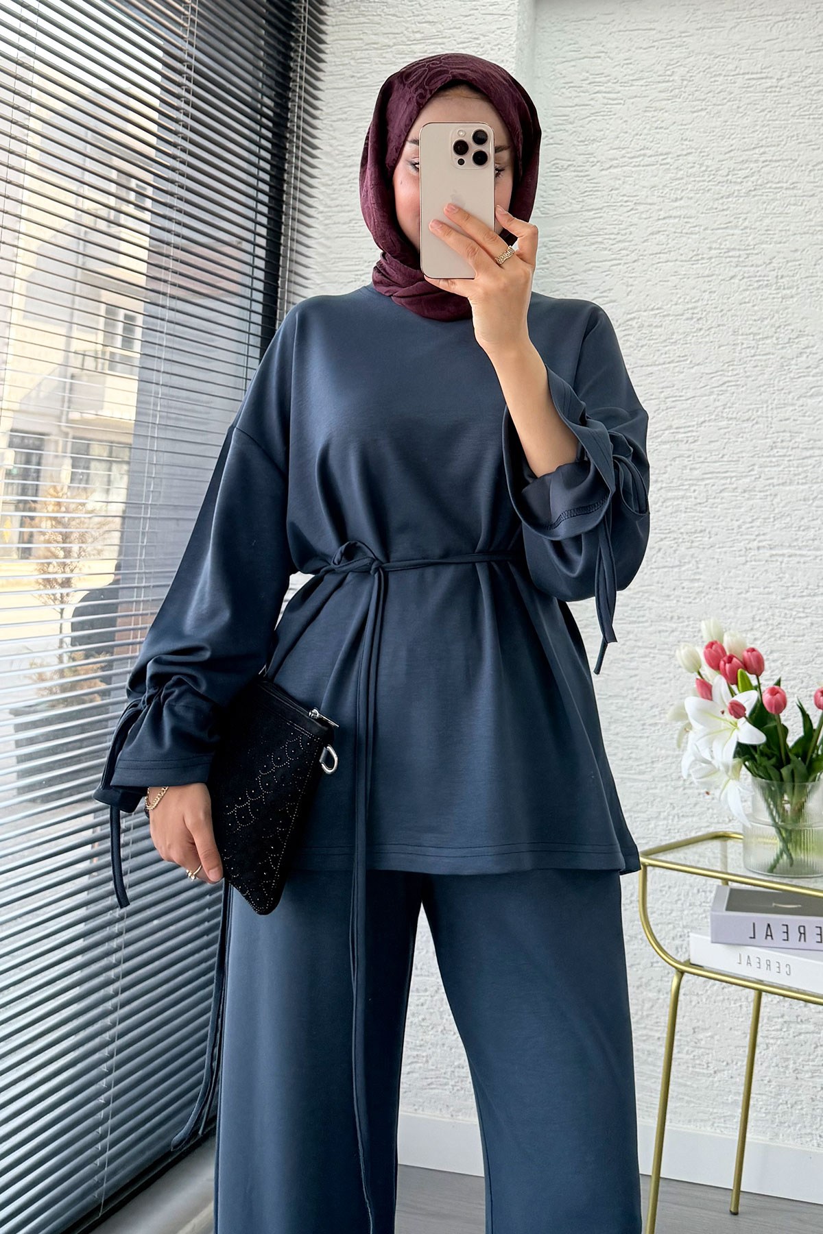 Premium Büzgü Detaylı Double Face Pantolon Takım - Antrasit