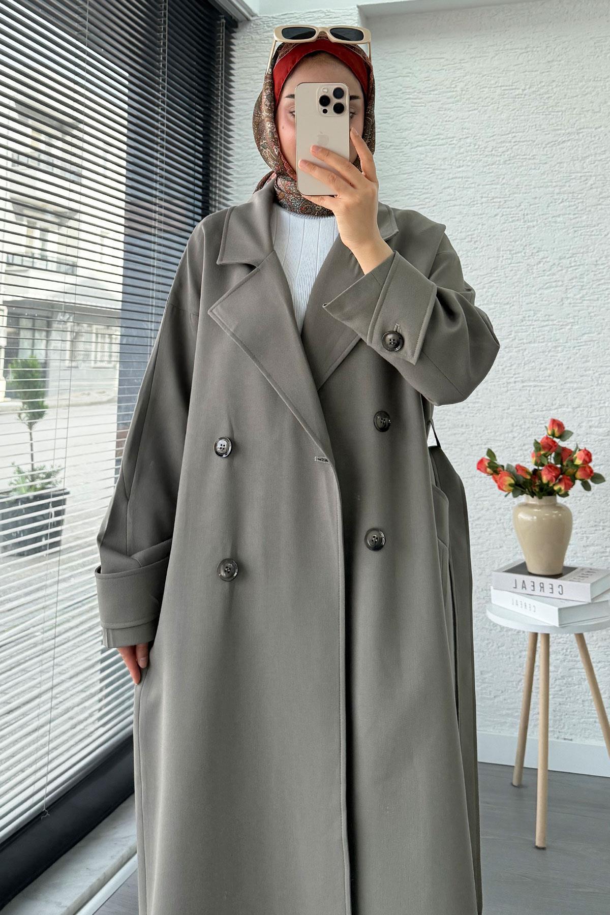 Premium Cepli Oversize Kadın Trençkot – Haki