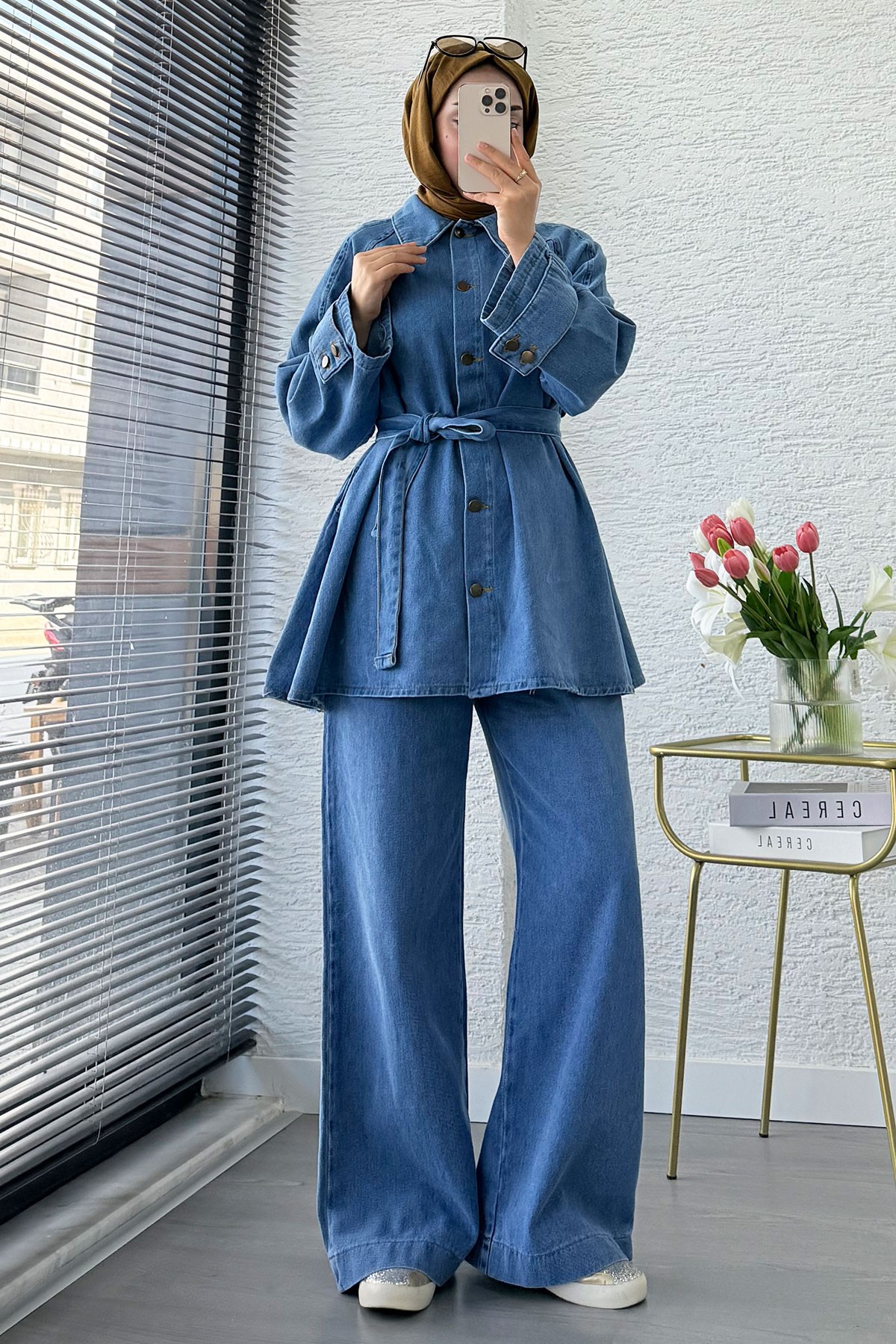 Premıum Denim Oversize İkili Kot Takım – Açık Mavi