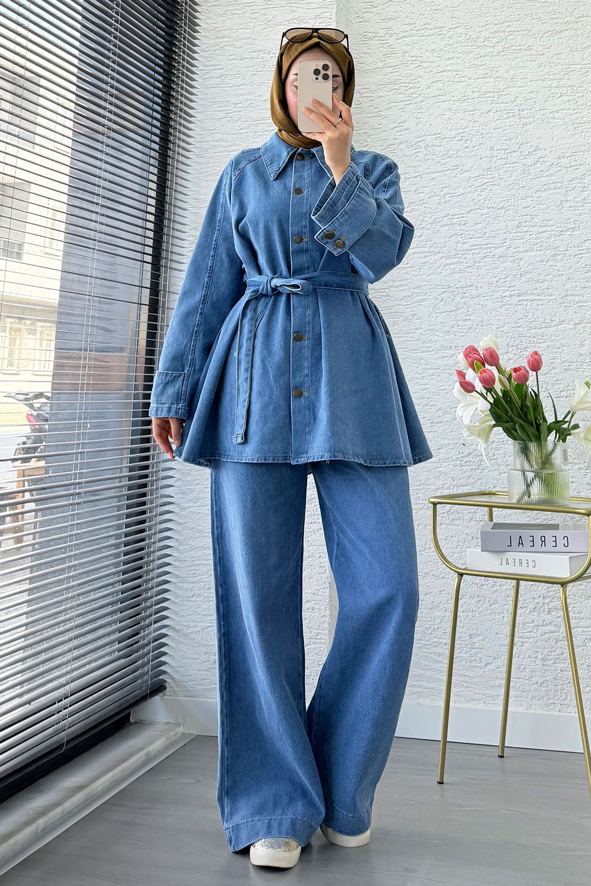 Premıum Denim Oversize İkili Kot Takım – Açık Mavi