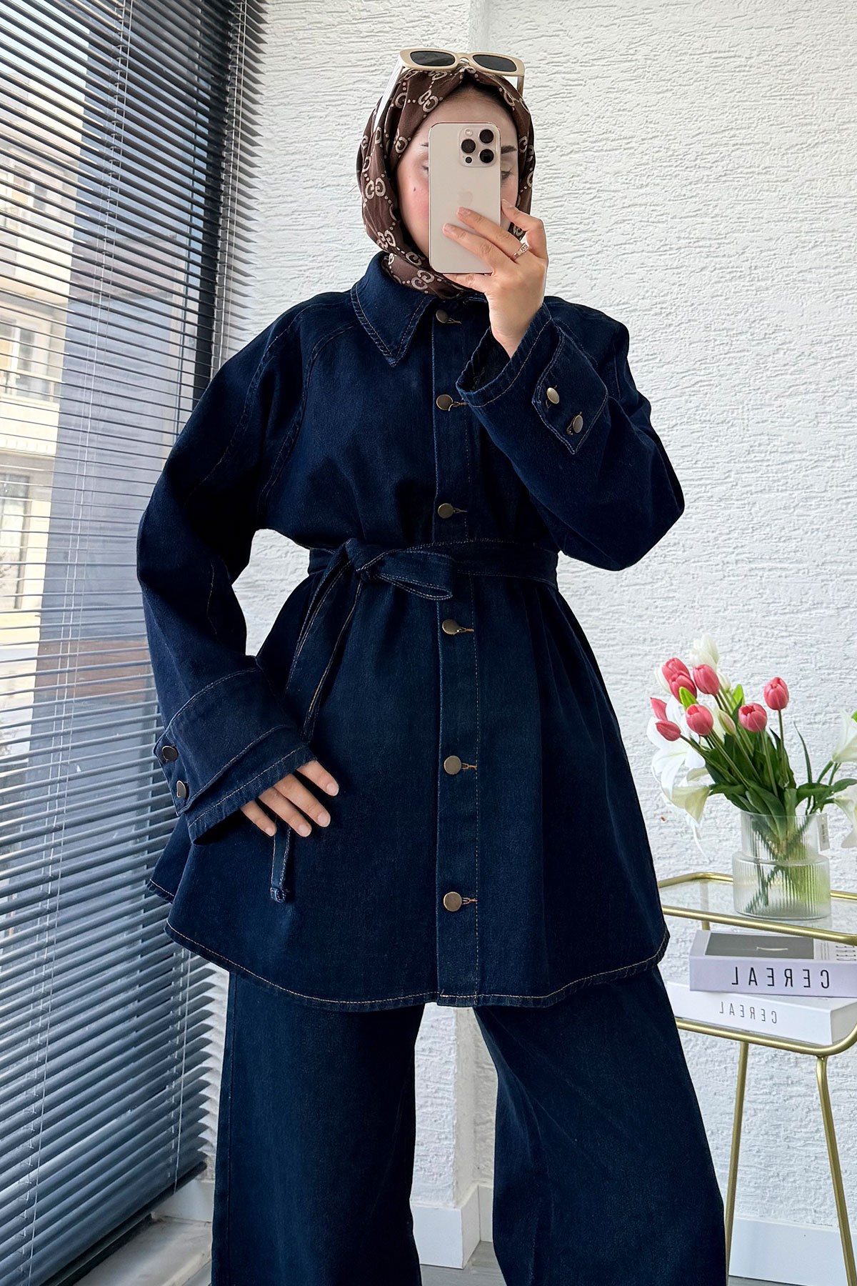 Premıum Denim Oversize İkili Kot Takım – Koyu Mavi