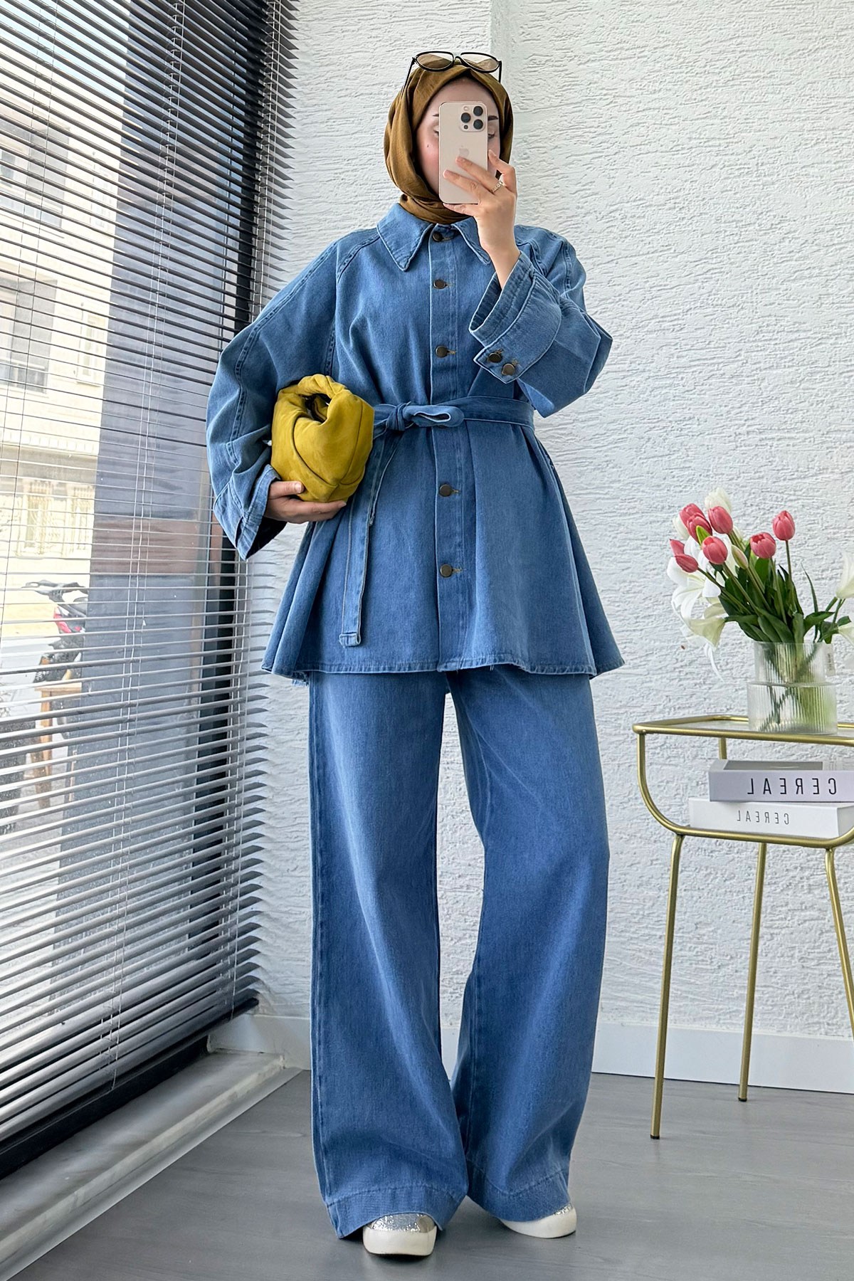 Premıum Denim Oversize İkili Kot Takım – Açık Mavi