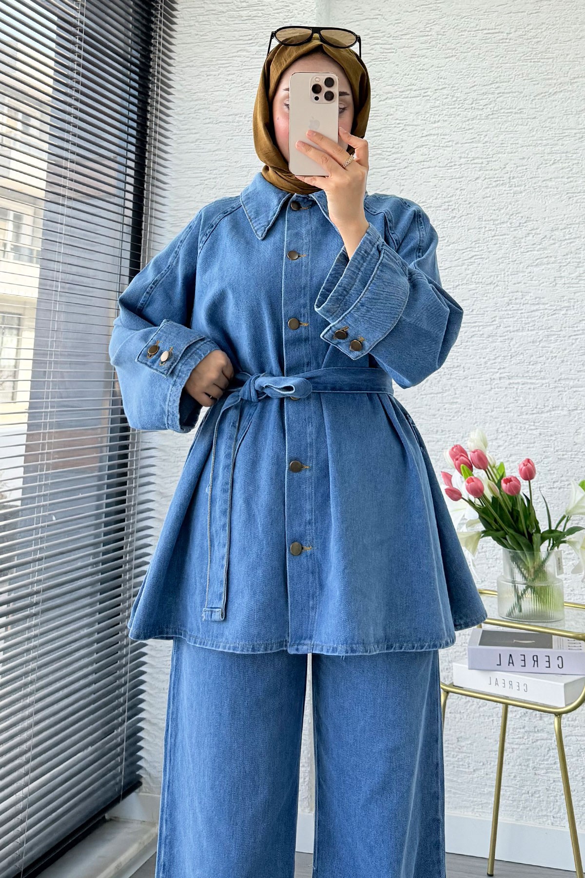 Premıum Denim Oversize İkili Kot Takım – Açık Mavi