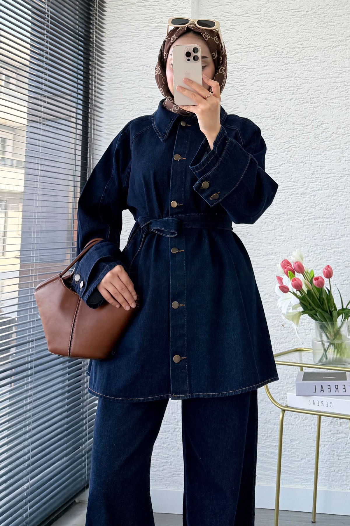 Premıum Denim Oversize İkili Kot Takım – Koyu Mavi