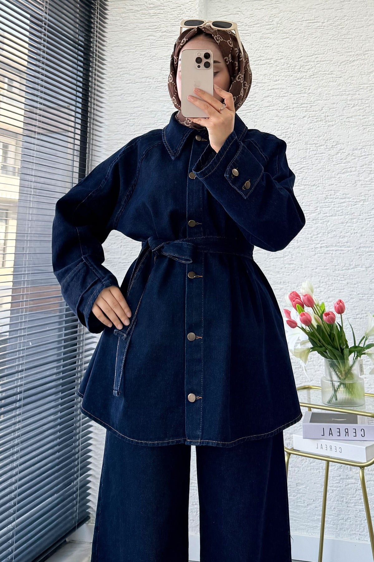 Premıum Denim Oversize İkili Kot Takım – Koyu Mavi