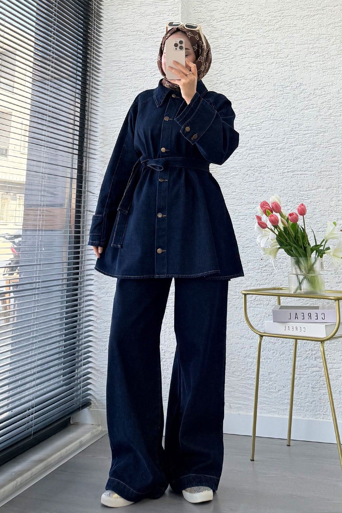 Premıum Denim Oversize İkili Kot Takım – Koyu Mavi