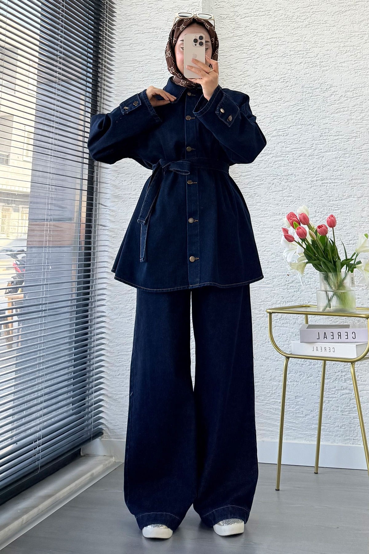 Premıum Denim Oversize İkili Kot Takım – Koyu Mavi