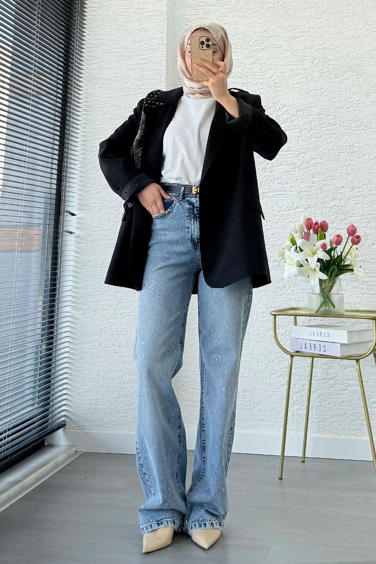 Premium Fular Detaylı Blazer Ceket – Siyah