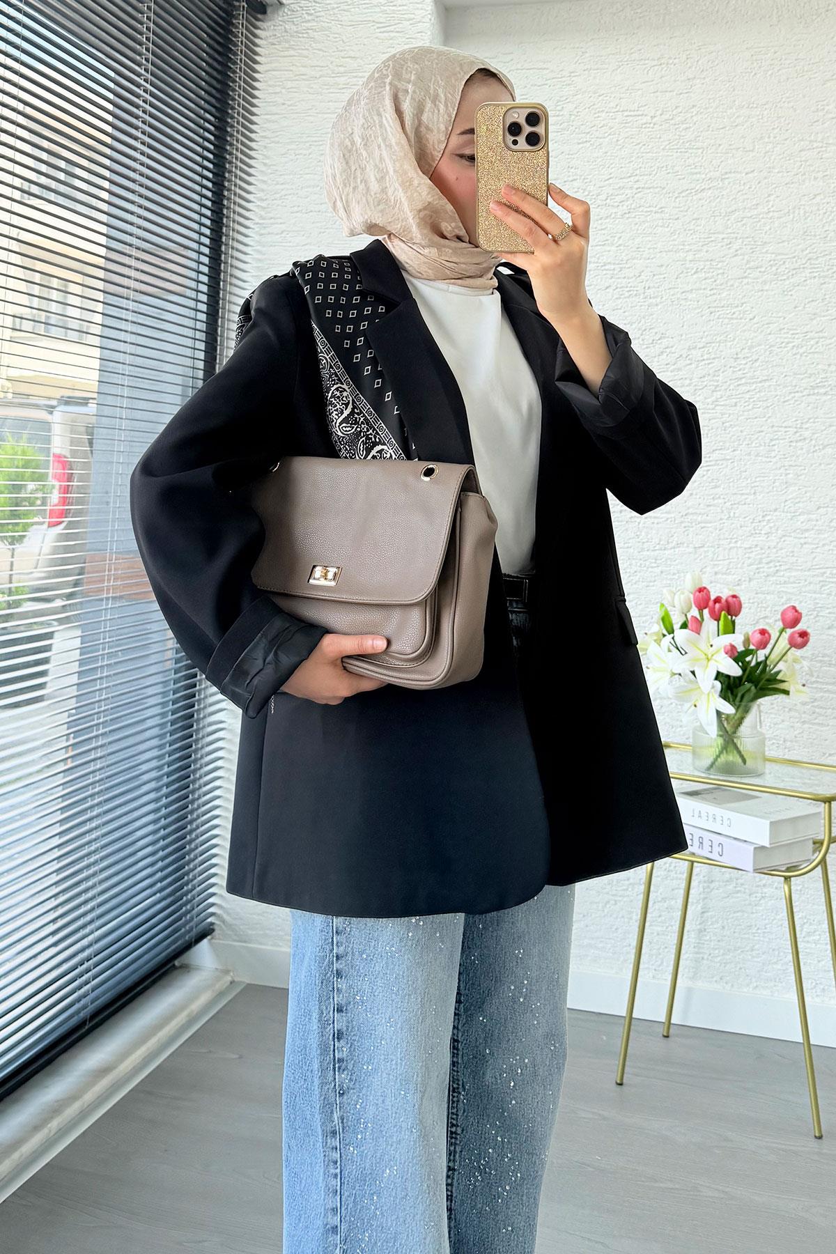 Premium Fular Detaylı Blazer Ceket – Siyah