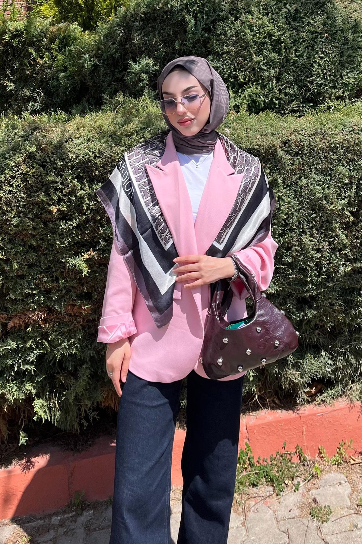 Premium Hakim Yaka Çapraz Düğmeli Blazer Ceket – Pembe