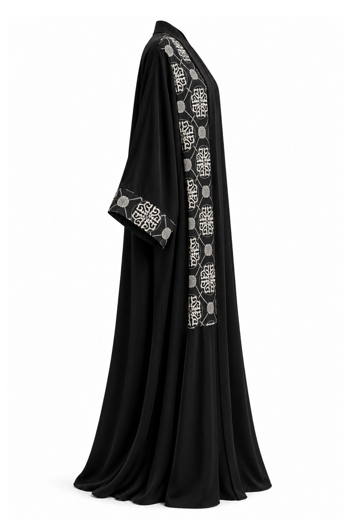 Premium İşlemeli Tül Detaylı Abaya - Siyah