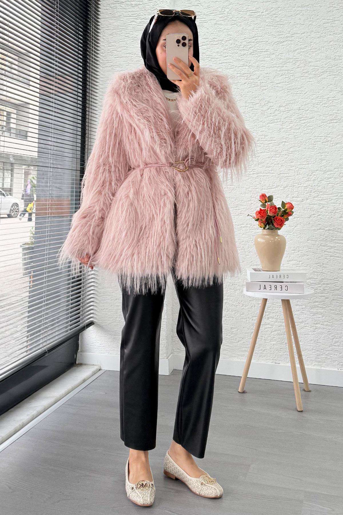 Premium Kadın Kürk Kaban – Pembe