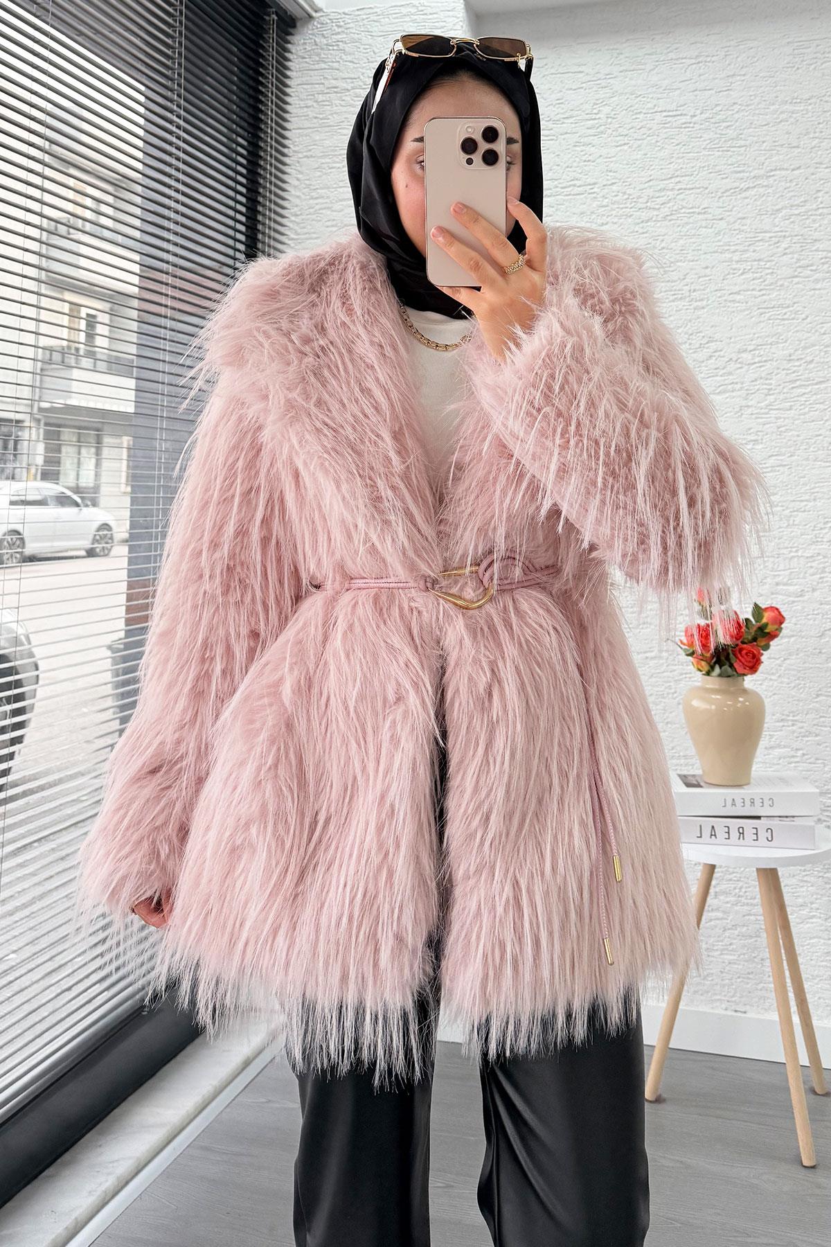 Premium Kadın Kürk Kaban – Pembe
