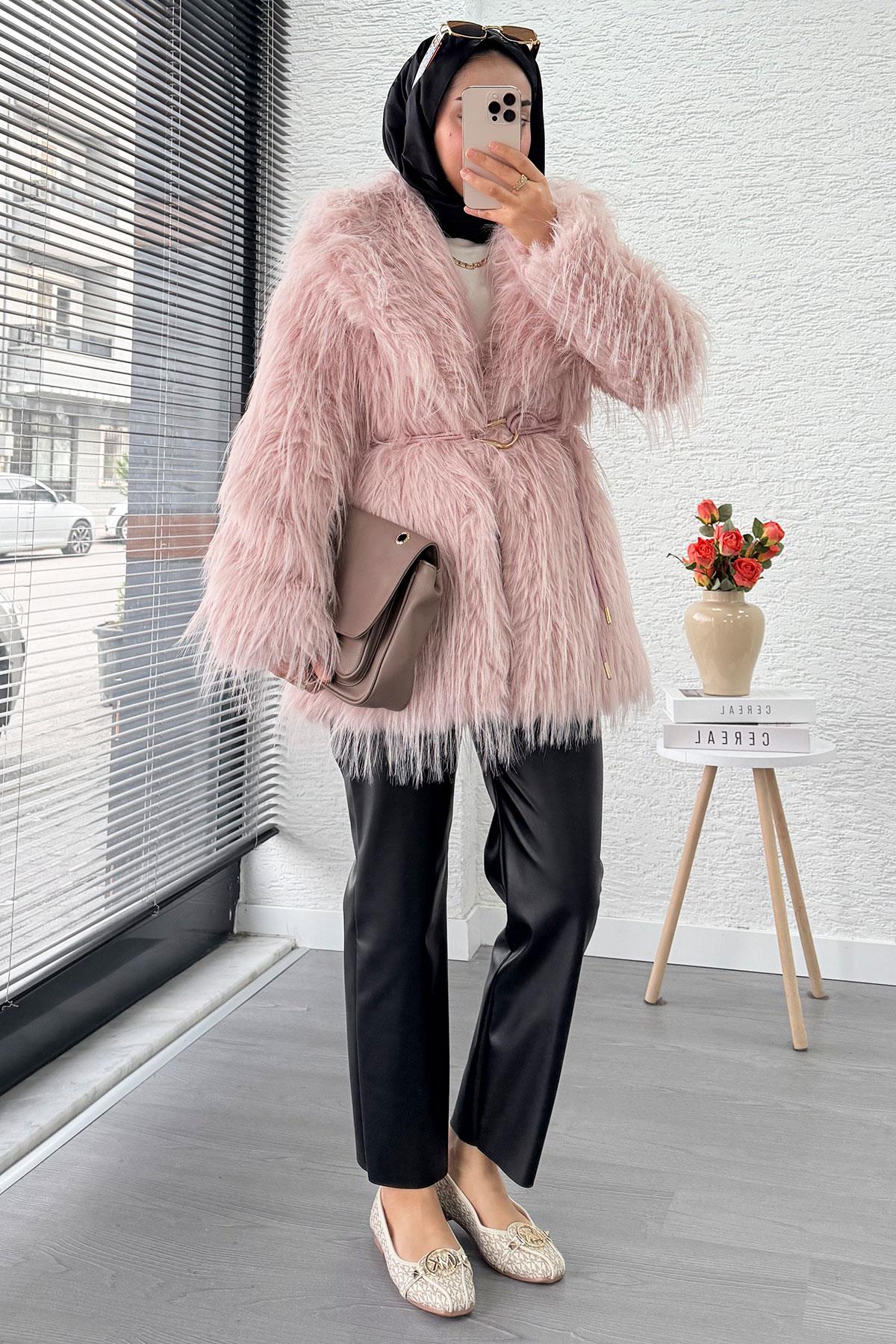 Premium Kadın Kürk Kaban – Pembe