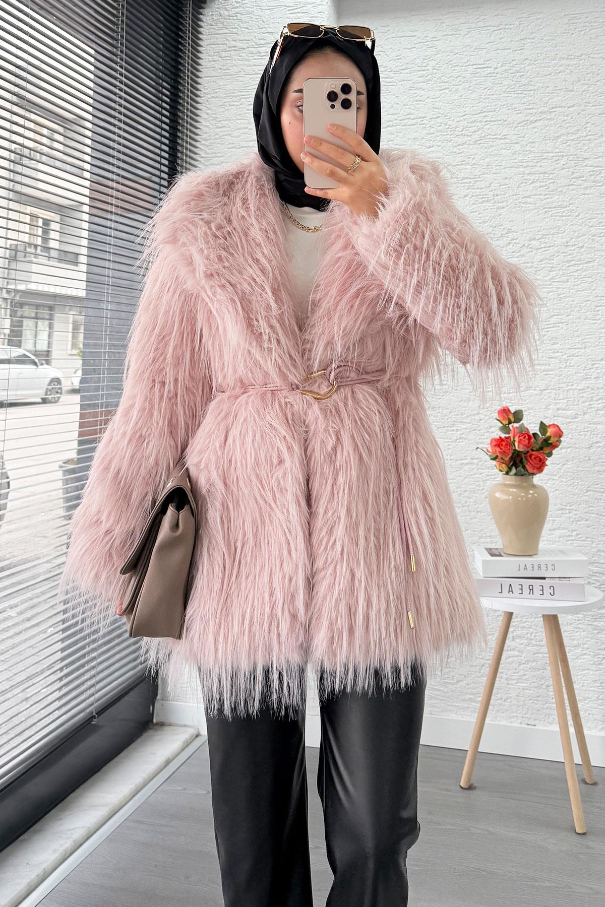 Premium Kadın Kürk Kaban – Pembe