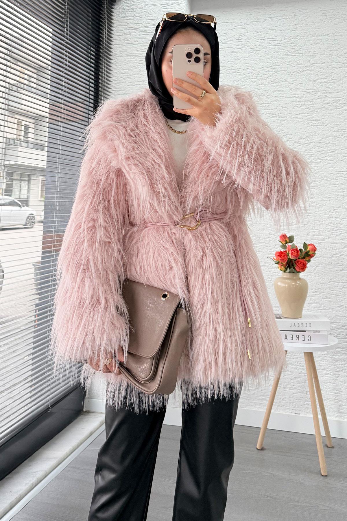 Premium Kadın Kürk Kaban – Pembe