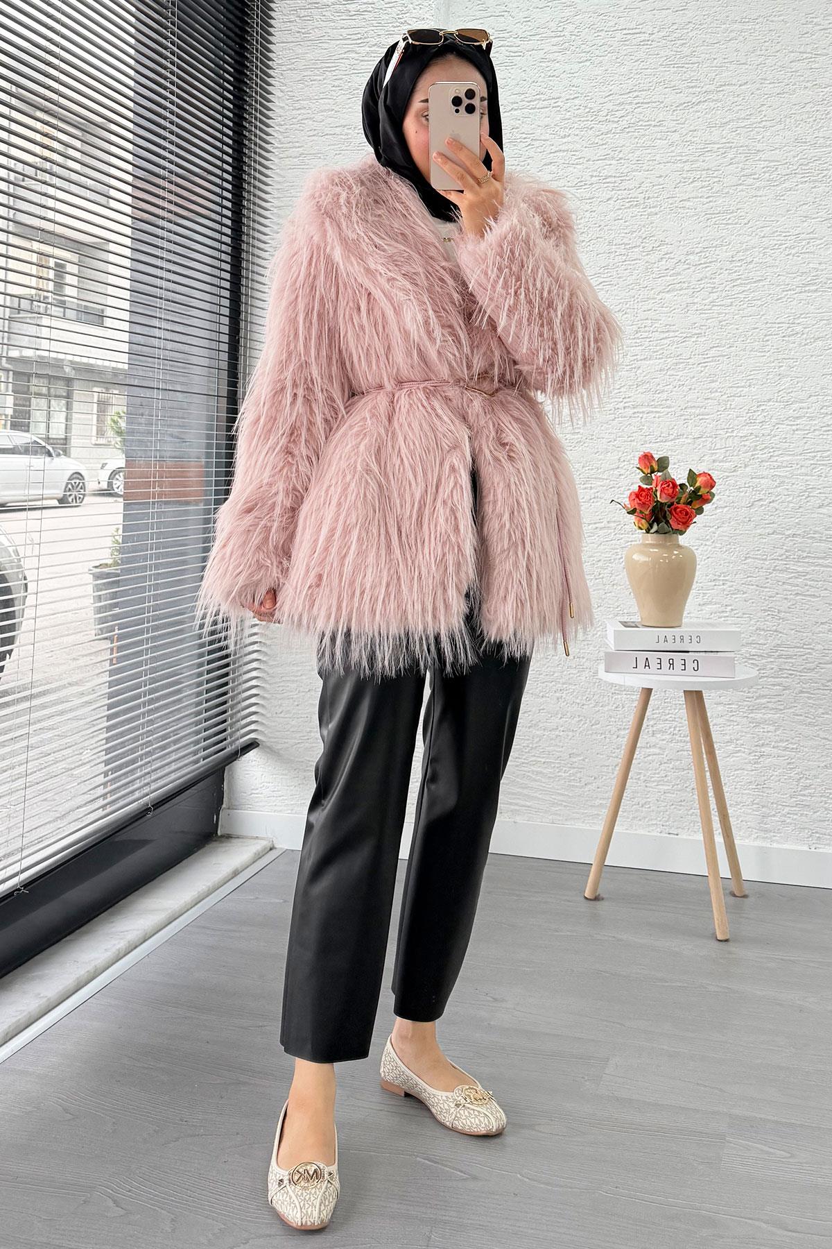 Premium Kadın Kürk Kaban – Pembe