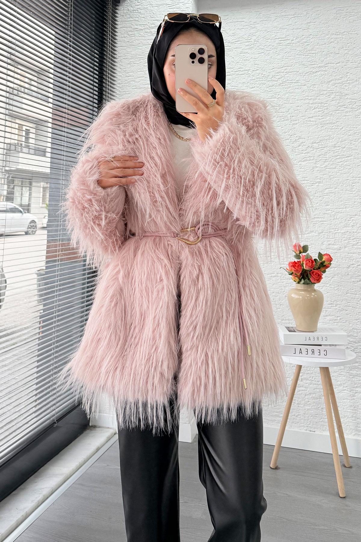 Premium Kadın Kürk Kaban – Pembe