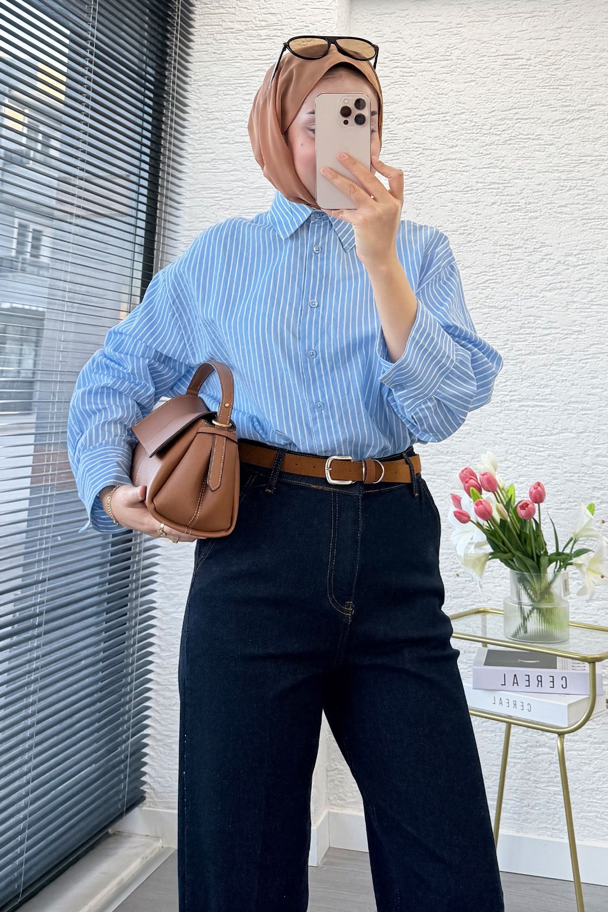 Premium Kemerli Havuç Kesim Mom Jean Pantolon - Koyu Mavi